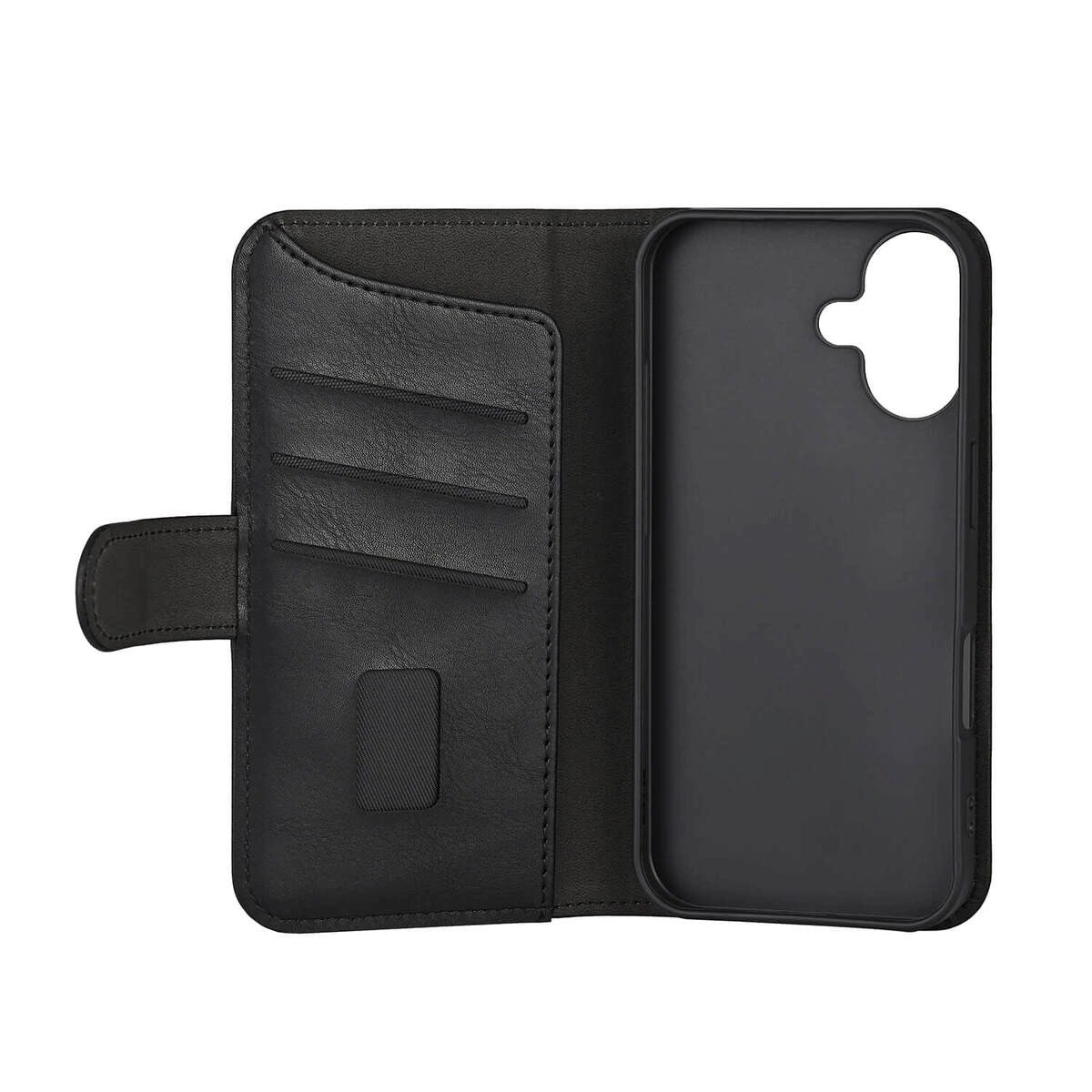 GEAR iPhone 16 Plus Wallet - Læder Flip Cover m. Pung til 3 Kort - MagSafe Kompatibel - Sort