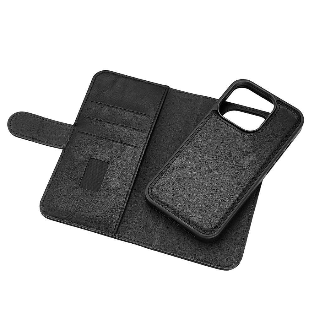 GEAR iPhone 15 Pro Læder Flip Cover 2-i-1 m. Pung 3 Kort - Sort