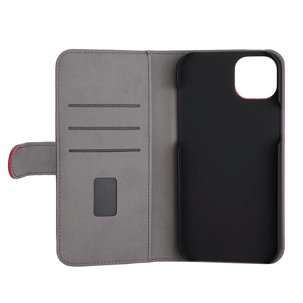 GEAR iPhone 14 Plus Wallet - Læder Flip Cover m. Pung til 3 Kort - Rød