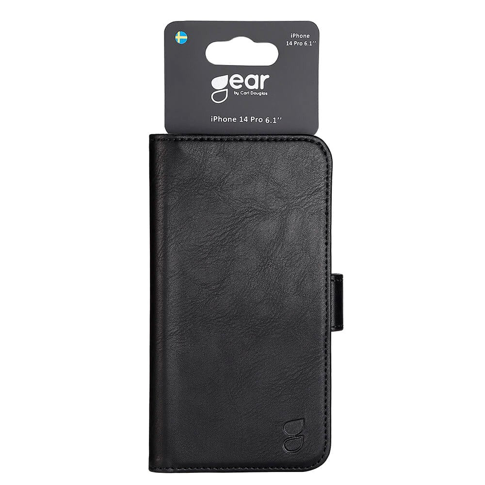 GEAR iPhone 14 Pro Wallet - Læder Flip Cover m. Pung til 3 Kort - Sort