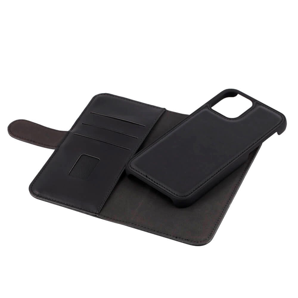 GEAR iPhone 12 / 12 Pro Wallet - Læder Flip 2-i-1 Cover m. Pung 3 Kort - Sort