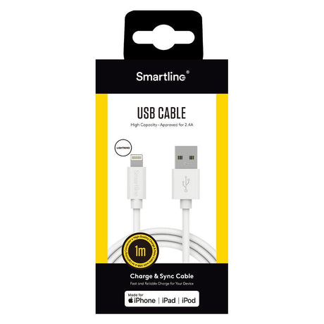 Smartline USB-A til Lightning Kabel 1 m. - Hvid