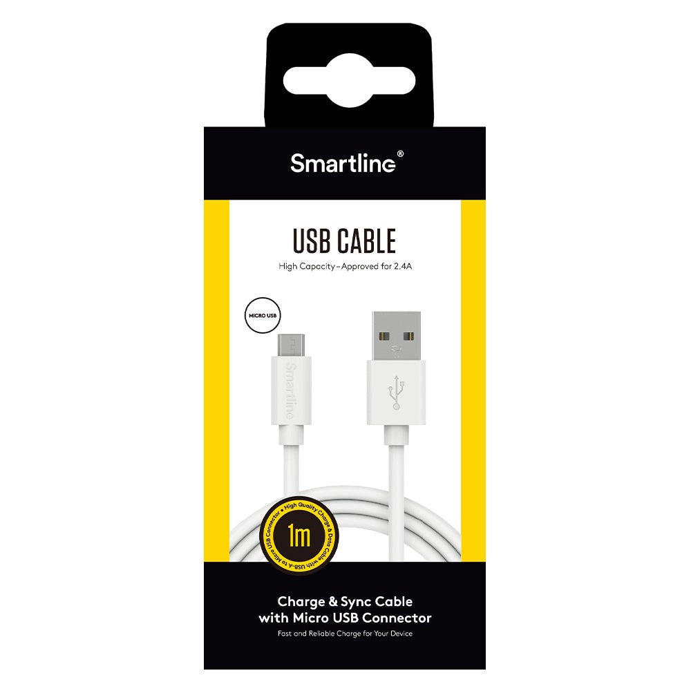 Smartline USB-A til Micro USB Kabel 1 m. - Hvid