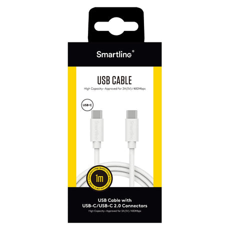 Smartline (3A/15W) USB-C til USB-C Kabel 1 m. - Hvid