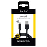 Smartline (3A/15W) USB2.0 - USB-C Kabel 3 m. - Sort