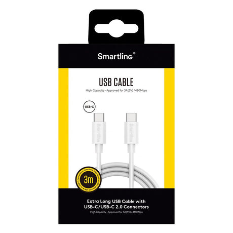 Smartline (3A/15W) USB-C til USB-C Kabel 3 m. - Hvid