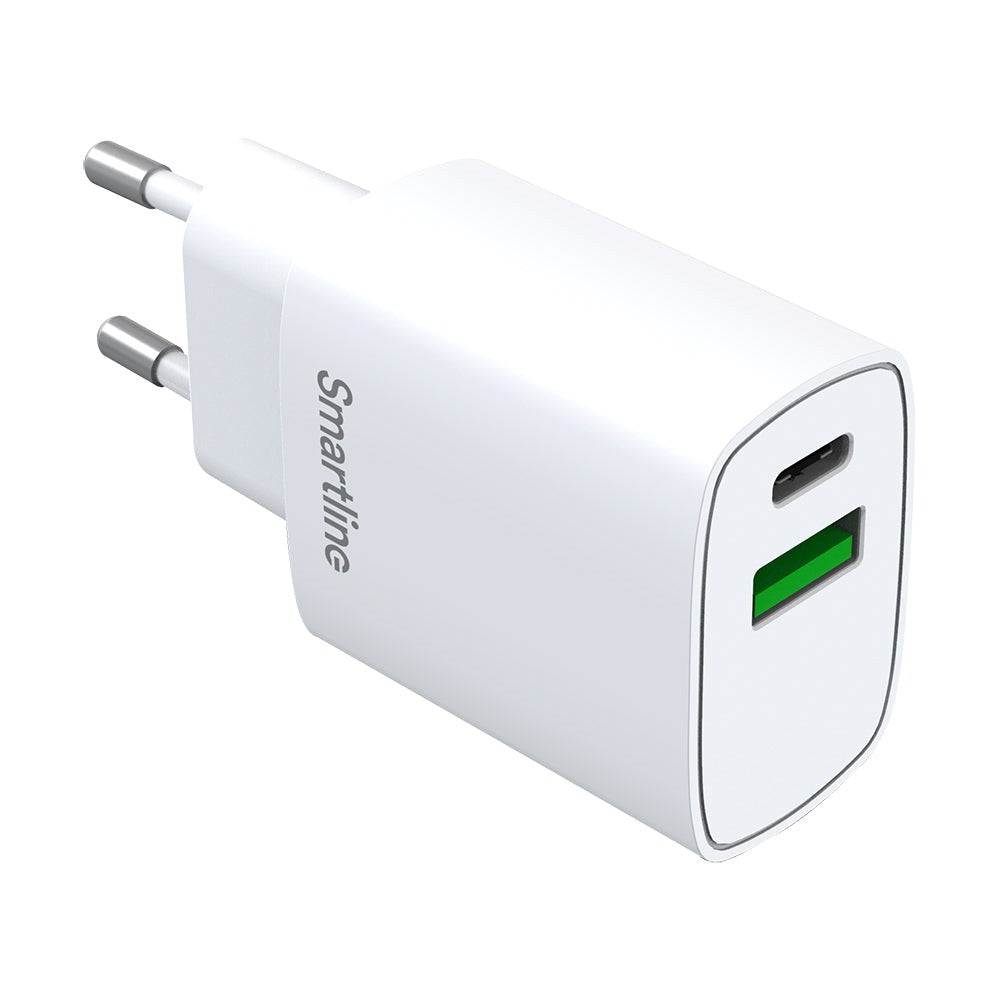 Smartline Vægoplader PD 20W m. 1 x USB-A & 1 x USB-C - Hvid