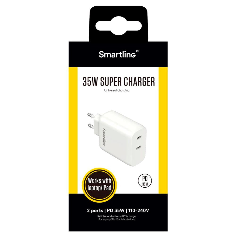 Smartline Hurtig Vægoplader 35W PD 2 x USB-C - Hvid