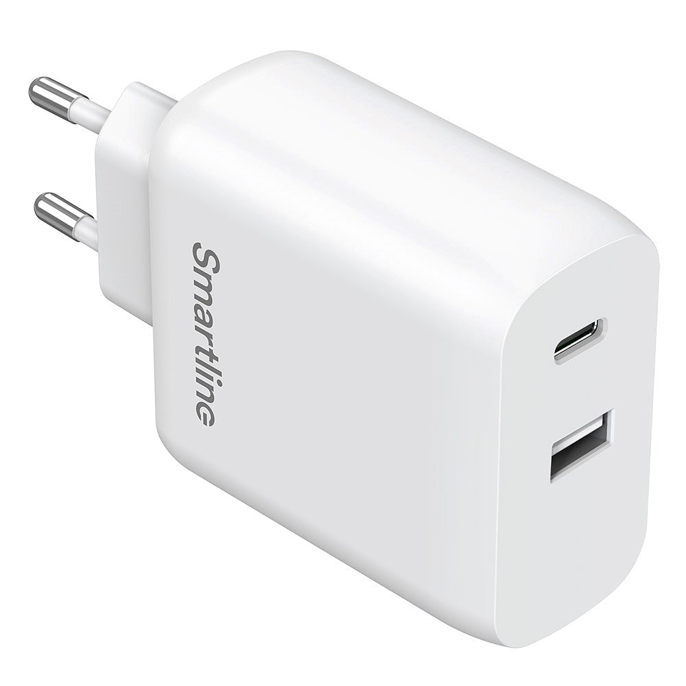 Smartline Super Charger PD 65W Vægoplader USB-C & USB-A - Hvid