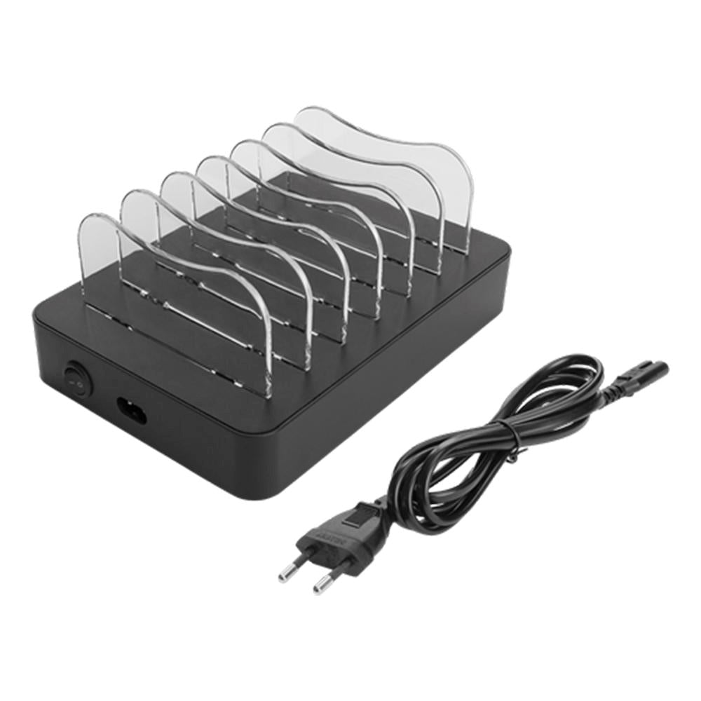 Deltaco 6 Port 50W Charging Station m. 5 x USB-A / 1 x USB-C Port - Sort