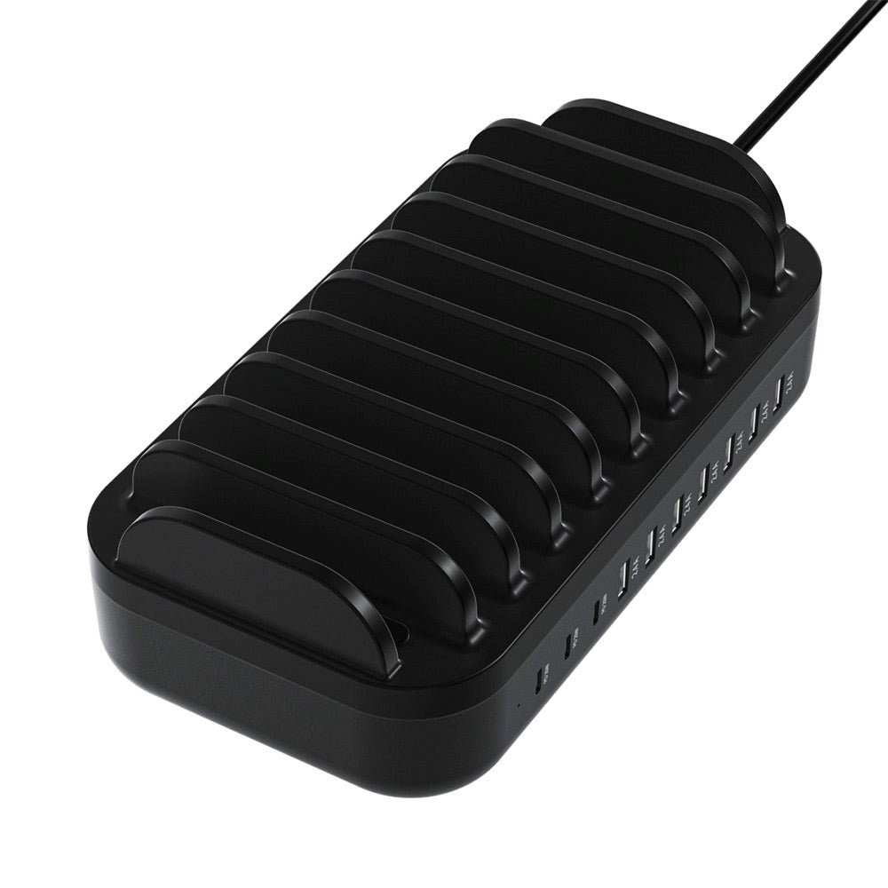 Deltaco 10 Port 120W Docking Station m. 7 x USB-A & 3 x USB-C - Sort