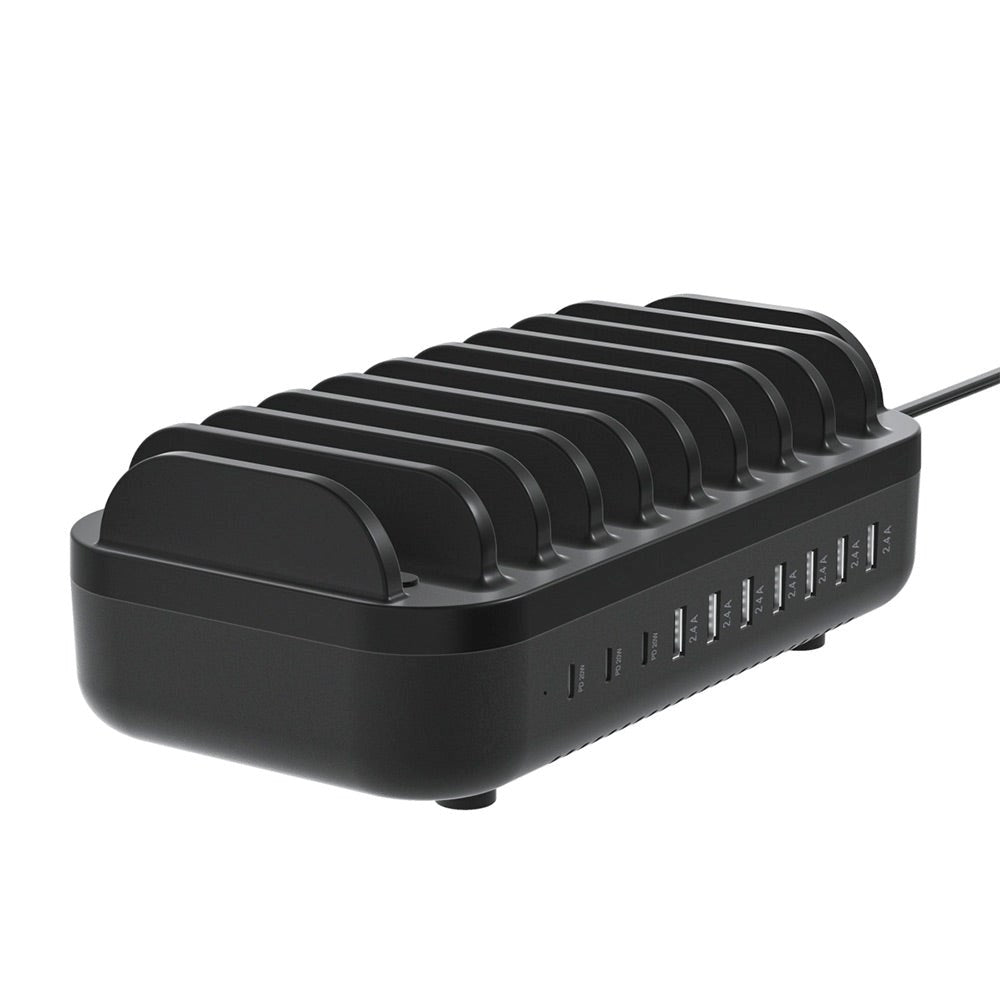 Deltaco 10 Port 120W Docking Station m. 7 x USB-A & 3 x USB-C - Sort
