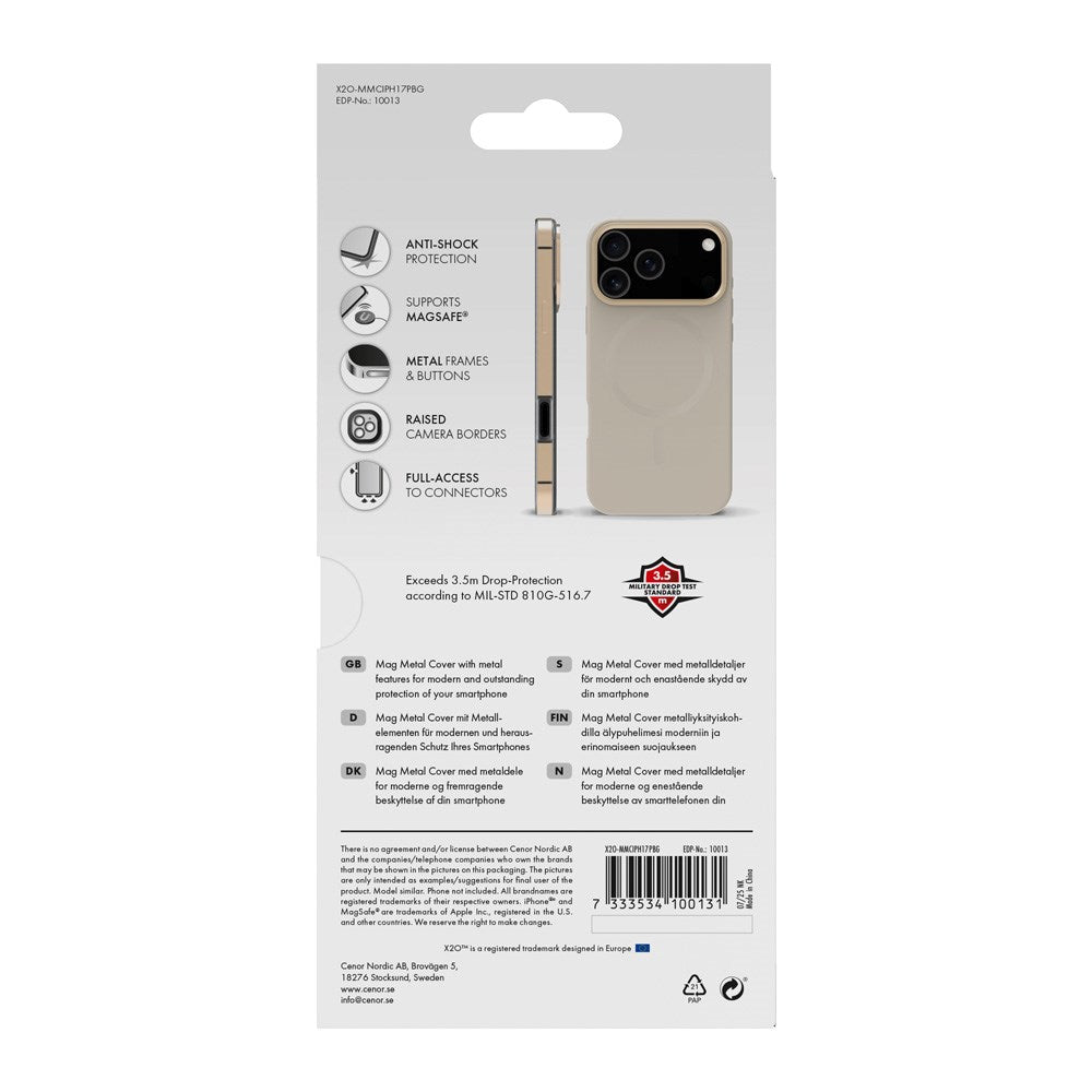 iPhone 17 Pro X2O Mag Metal Mobil Cover - MagSafe Kompatibel - Beige / Guld