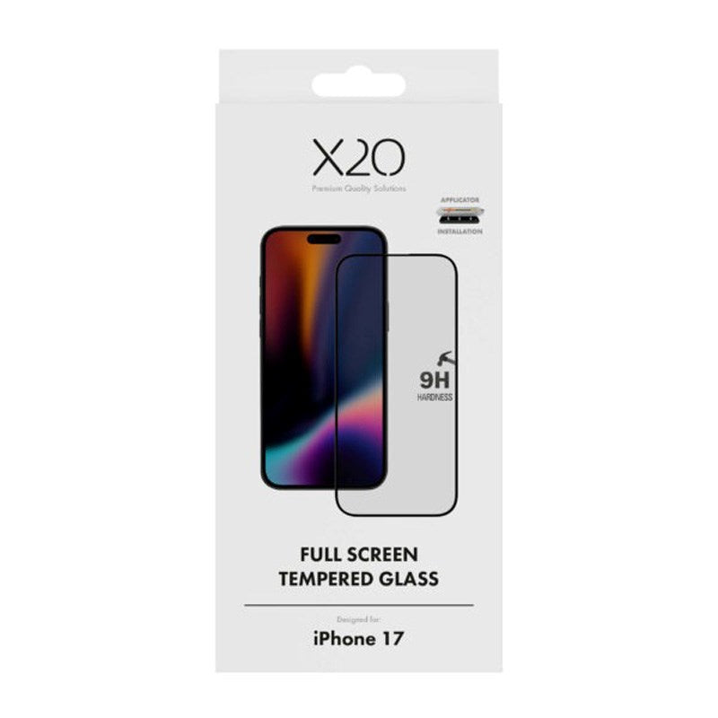 iPhone 17 X2O Skærmbeskyttelse m. Monteringssystem - 9H Hærdet Glas- Gennemsigtig / Sort Kant