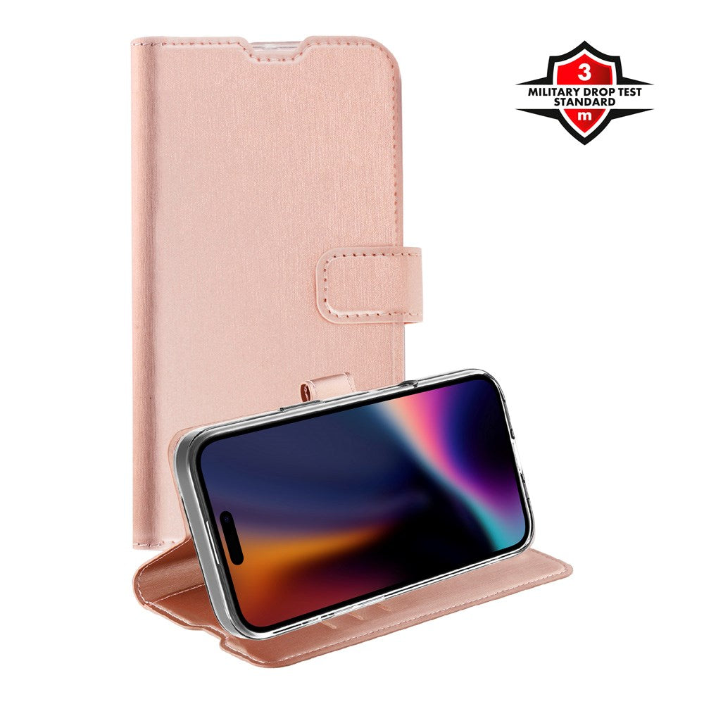 iPhone 17 X2O Classic Wallet Flip Case m. Pung & Ståfunktion - Rose Gold