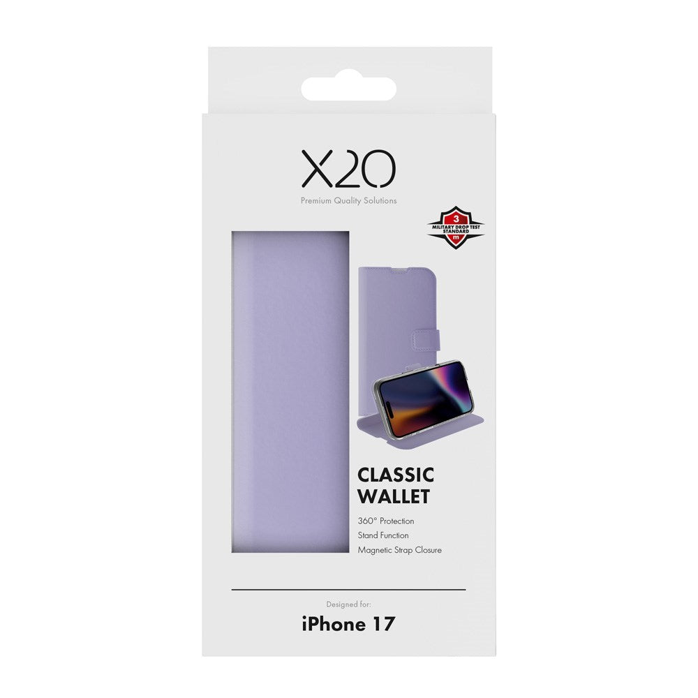 iPhone 17 X2O Classic Wallet Flip Case m. Pung & Ståfunktion - Lilla