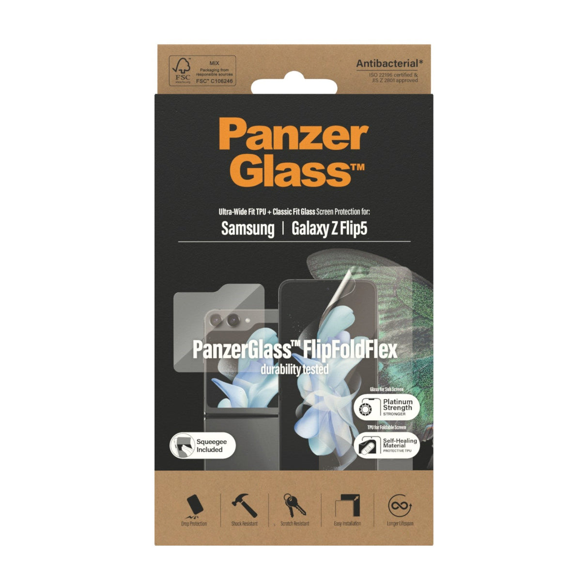 PanzerGlass Samsung Galaxy Z Flip5 (5G) FlipFoldFlex Beskyttelsesglas - Platinum Strength - Gennemsigtig