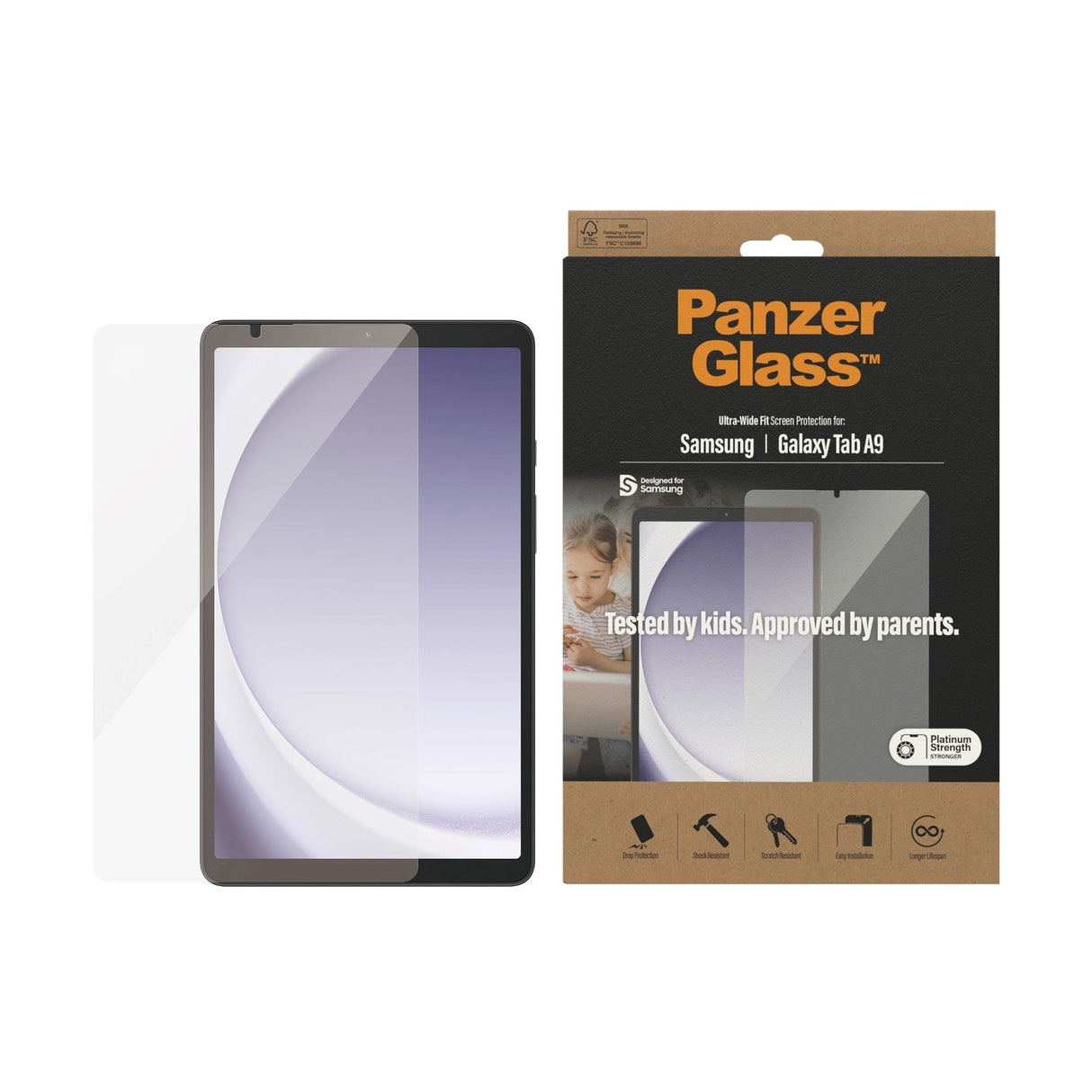 PanzerGlass Samsung Galaxy Tab A9 Skærmbeskyttelse Ultra-Wide Fit - Platinum Strength - Gennemsigtig