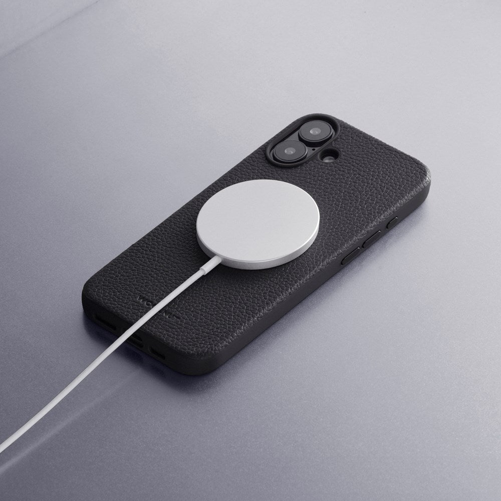 iPhone 16 WOOLNUT Ægte Læder Mobil Cover - MagSafe Kompatibel - Sort