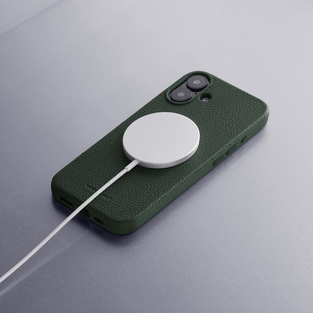 iPhone 16 WOOLNUT Ægte Læder Mobil Cover - MagSafe Kompatibel - Grøn