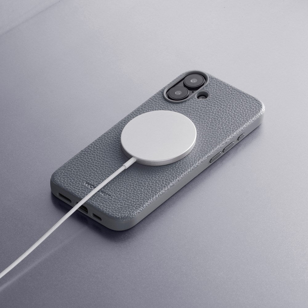 iPhone 16 WOOLNUT Ægte Læder Mobil Cover - MagSafe Kompatibel - Grå