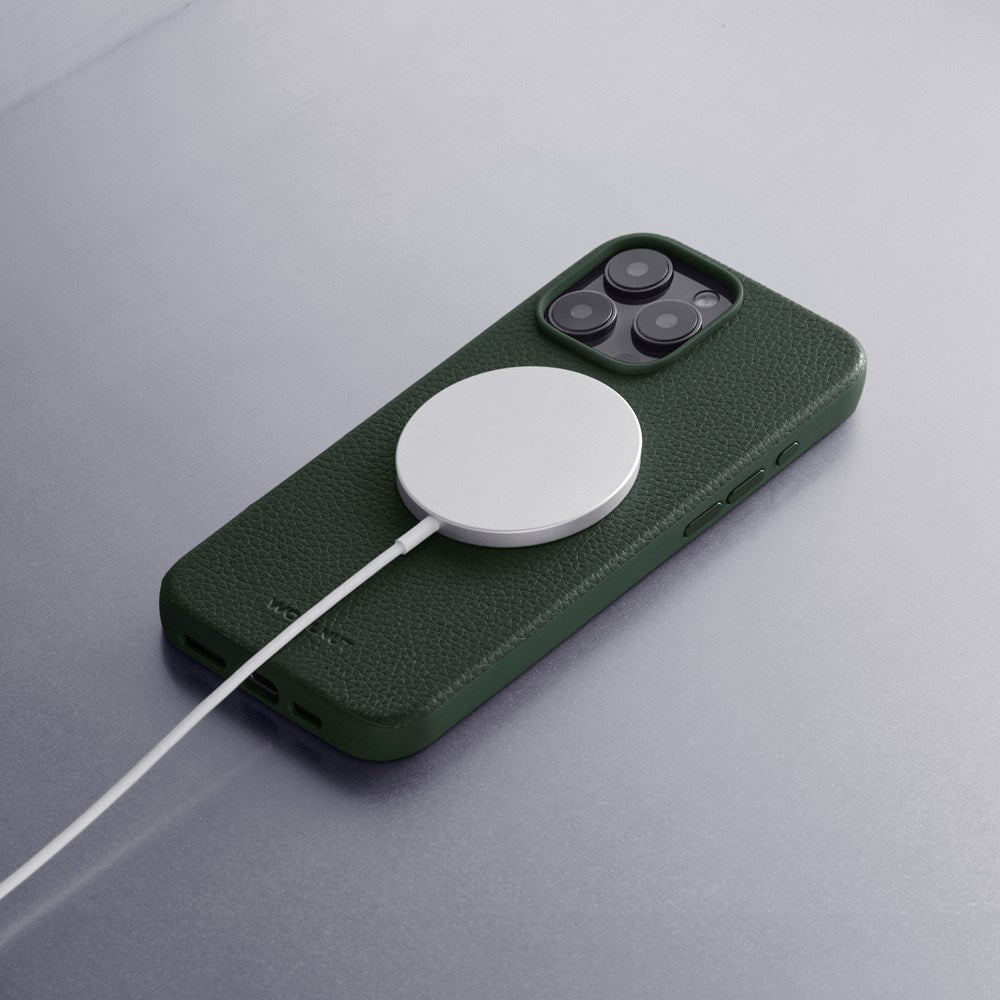 iPhone 16 Pro WOOLNUT Ægte Læder Mobil Cover - MagSafe Kompatibel - Grøn