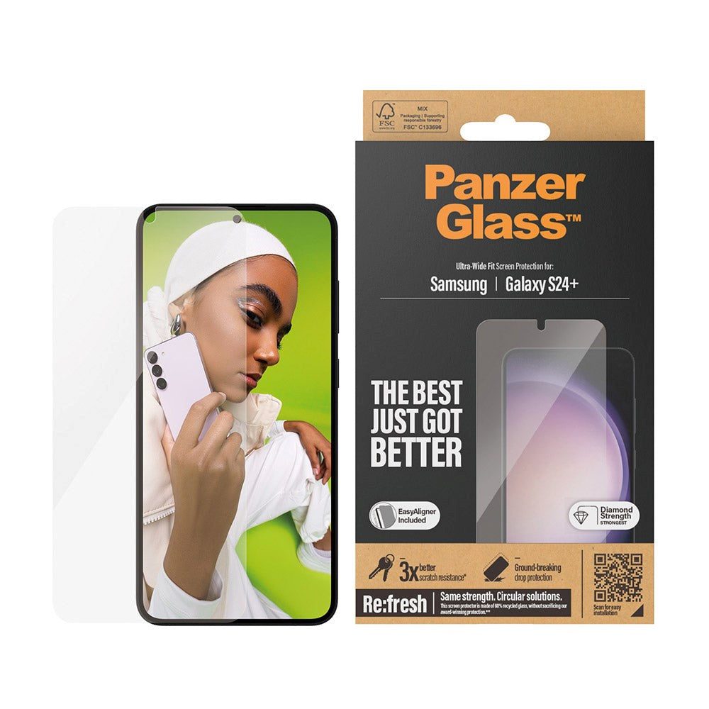 PanzerGlass Samsung Galaxy S24+ (Plus) Ultra Wide Fit Re:fresh Beskyttelsesglas m. EasyAligner - Diamond Strength - Gennemsigtig