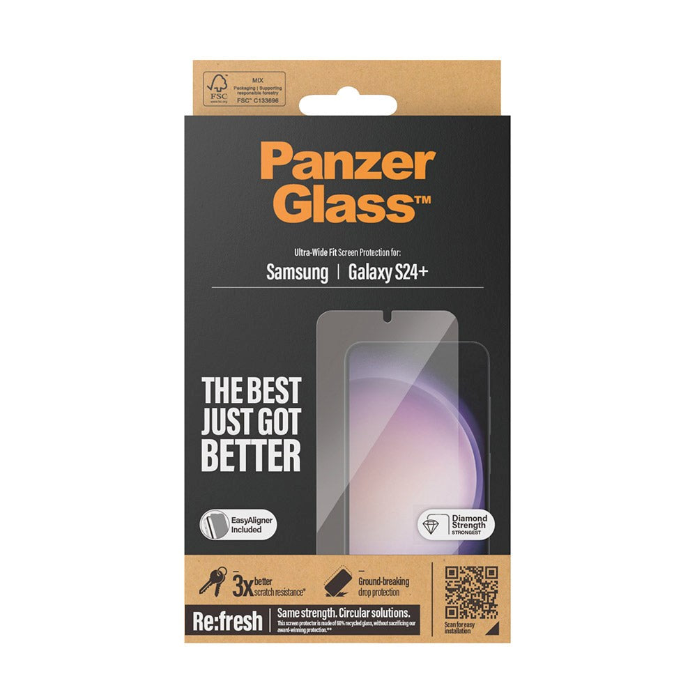 PanzerGlass Samsung Galaxy S24+ (Plus) Ultra Wide Fit Re:fresh Beskyttelsesglas m. EasyAligner - Diamond Strength - Gennemsigtig