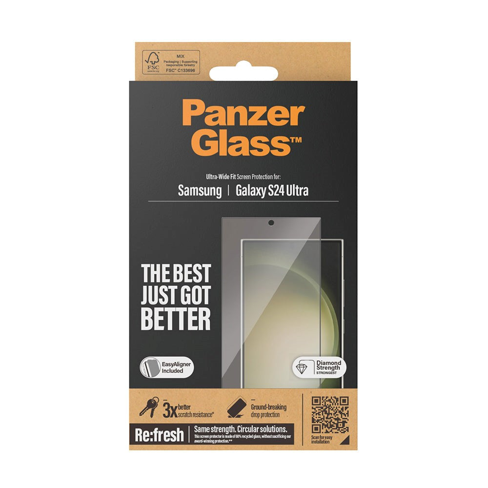 PanzerGlass Samsung Galaxy 24 Ultra Ultra Wide Fit Re:fresh Beskyttelsesglas m. EasyAligner - Diamond Strength - Sort Kant