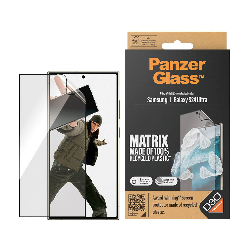 PanzerGlass Samsung Galaxy S24 Ultra Matrix AntiBacterial Ultra Wide Fit Plastikbeskyttelse - AlignerKit - Platinum Strength - Gennemsigtig