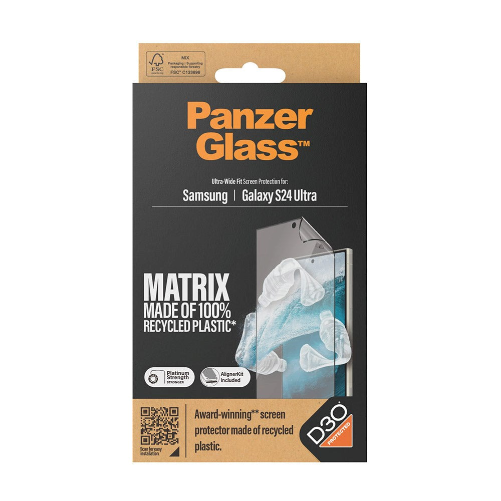 PanzerGlass Samsung Galaxy S24 Ultra Matrix AntiBacterial Ultra Wide Fit Plastikbeskyttelse - AlignerKit - Platinum Strength - Gennemsigtig