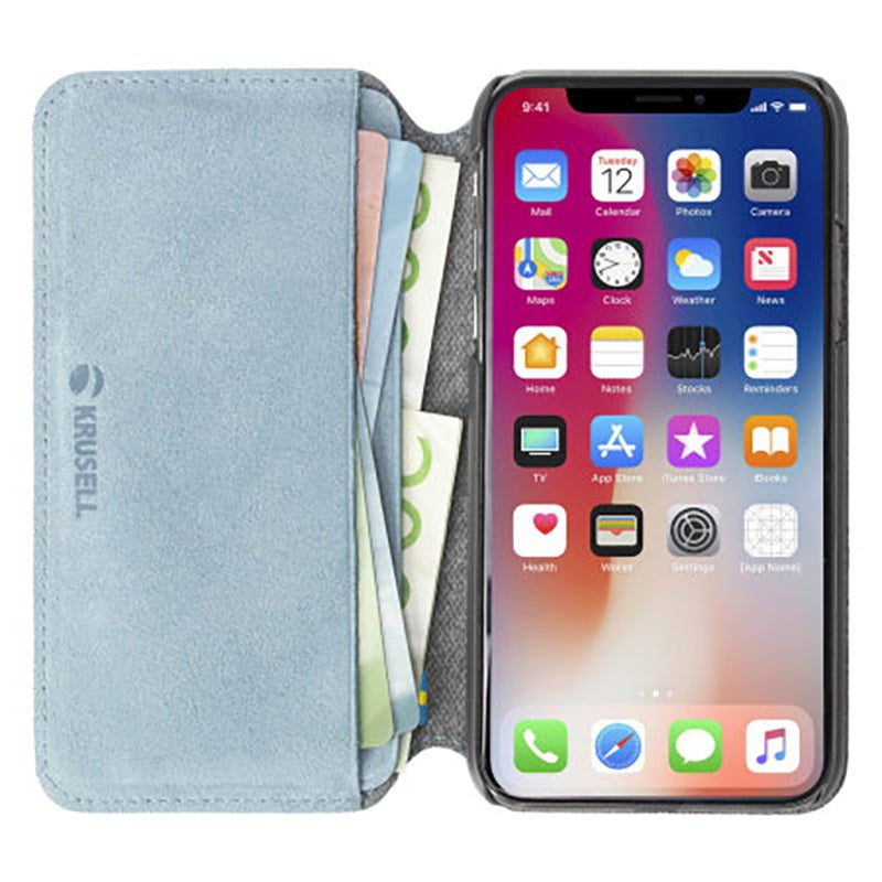 Krusell Broby Slim Wallet iPhone XS Max Ruskind Flip Cover - Blå