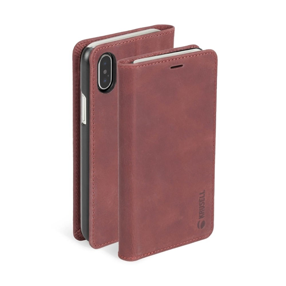 Krusell Sunne 2 Card Folio Wallet iPhone Xs Max Læder Flip Cover - Rød