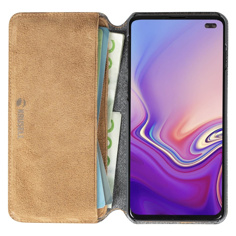 Krusell Broby Slim Wallet Samsung Galaxy S10+ (Plus) Ruskind Flip Cover - Beige