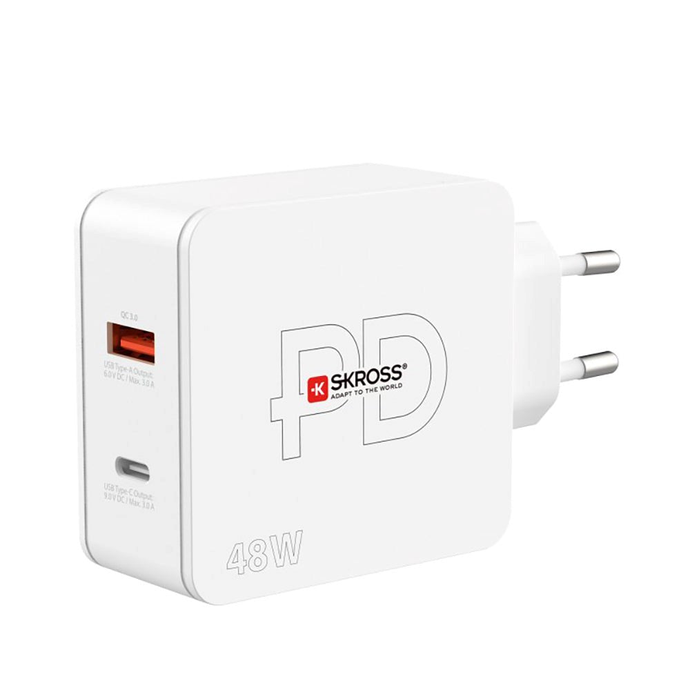 Skross Multipower 2 Pro+ Power Delivery 48W Vægoplader m. USB-C og USB-A - Hvid