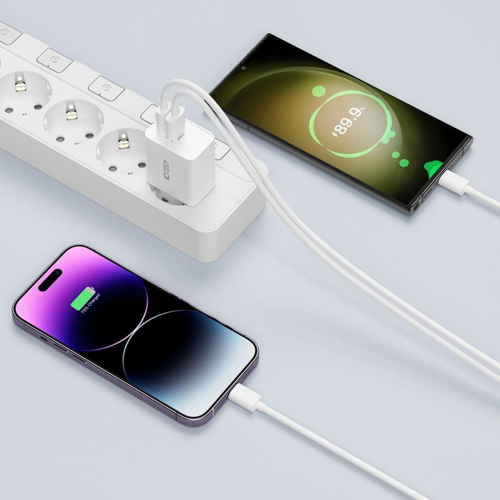 35W Vægoplader m. 2 x USB-C & Lightning Kabel - Tech-Protect - Hvid