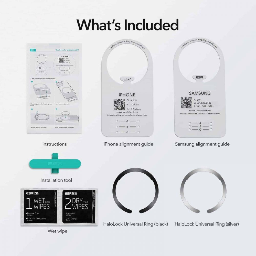 ESR Halolock Magnetisk Ring - MagSafe Kompatibel - 2 Pack - Sort / Sølv