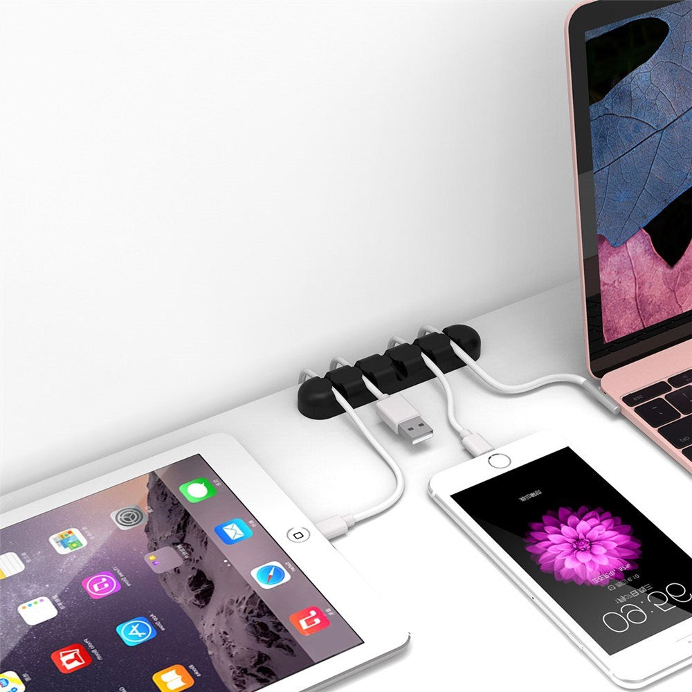 Selvklæbende Kabelholder til 5 Kabler - Sort