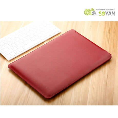 MacBook / Laptop 12" (30cm x 22cm x 3mm) SOYAN Læder Sleeve med musemåtte - Vin Rød