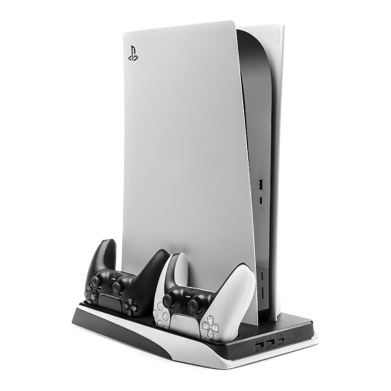 PS5 Stander med Køling / 2 x USB-A / 2 x PS5 Controller Ladepladser - Hvid / Sort (DEMO)