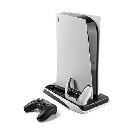 PS5 Stander med Køling / 2 x USB-A / 2 x PS5 Controller Ladepladser - Hvid / Sort (DEMO)