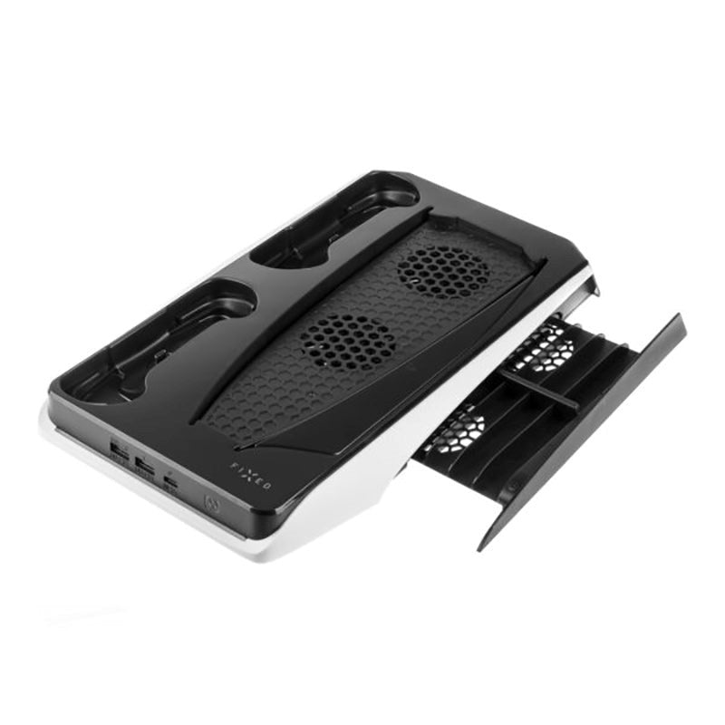 PS5 Stander med Køling / 2 x USB-A / 2 x PS5 Controller Ladepladser - Hvid / Sort