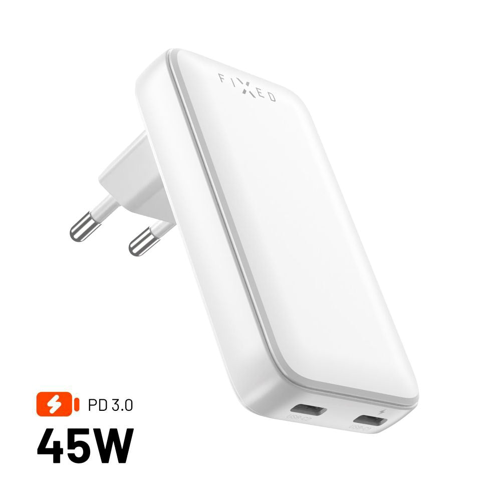 Fixed Slim GaN - Superhurtig USB-C Oplader med 2 Porte - 45W - Hvid