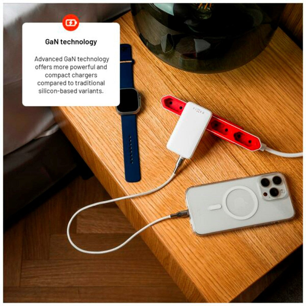 Fixed Slim GaN - Superhurtig USB-C Oplader med 2 Porte - 45W - Hvid