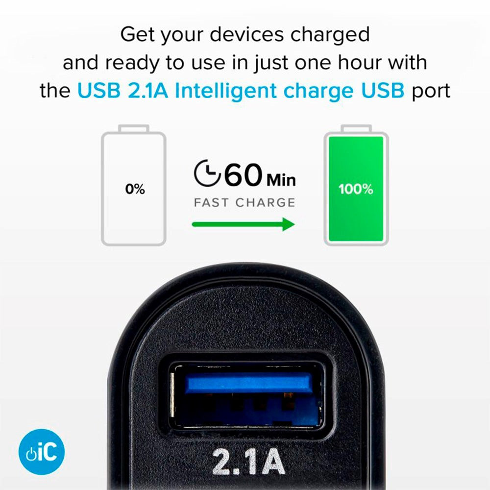 SBS 10W Biloplader Sæt m. 2 x USB-A & USB-A til USB-C Kabel - Sort