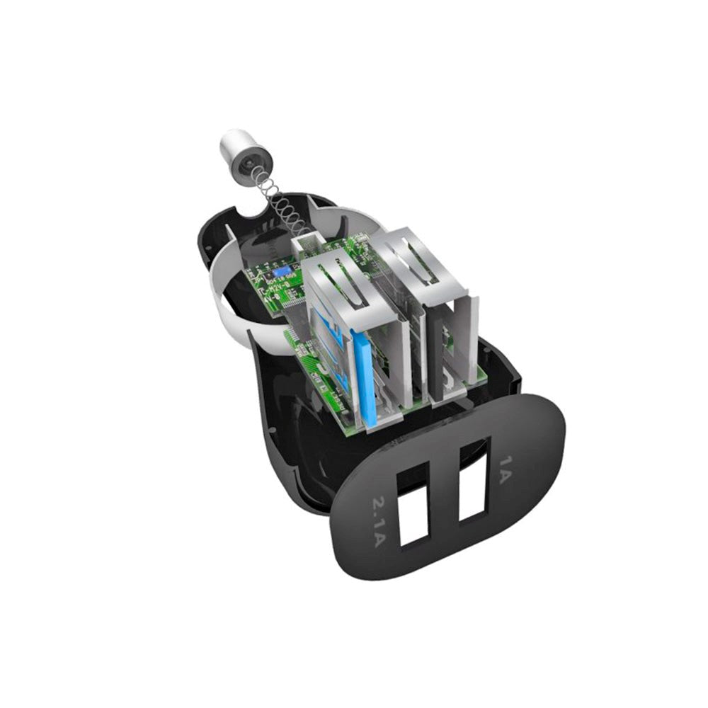 SBS 10W Biloplader Sæt m. 2 x USB-A & USB-A til USB-C Kabel - Sort