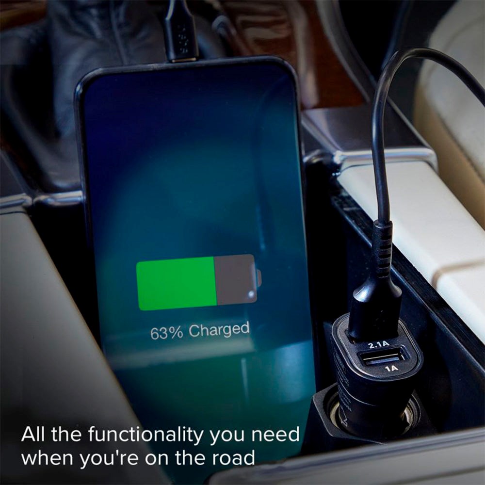SBS 10W Biloplader Sæt m. 2 x USB-A & USB-A til USB-C Kabel - Sort