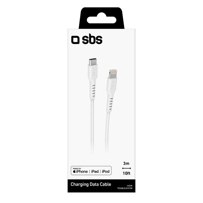 SBS USB-C til Lightning Ladekabel - 3 Meter - MFI - 480 Mbit/s - Hvid