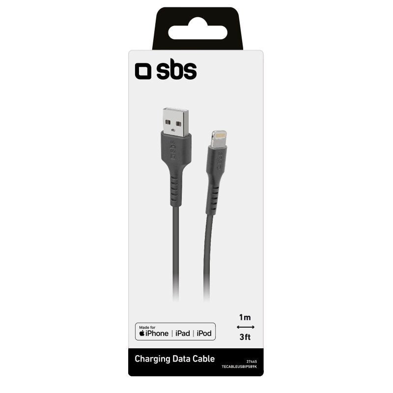 SBS USB-A til Lightning Ladekabel - 1 Meter - MFI - 480 Mbit/s - Sort