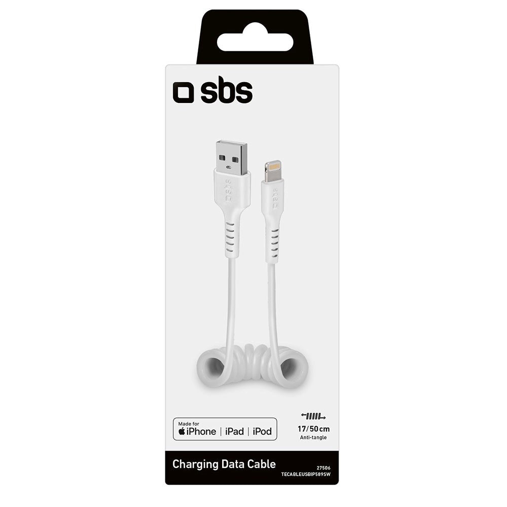 SBS USB-A til Lightning Telefon-ledning Ladekabel - Maks 0.5 Meter - MFI - 480 Mbit/s - Hvid